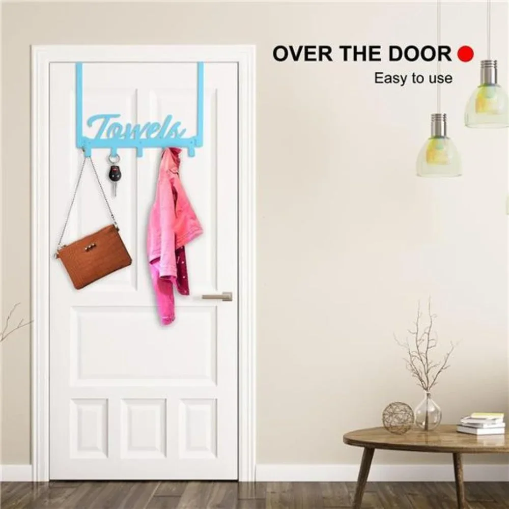 Over The Door Hooks Towel Rack for Bathroom Wall Mount Towel Hanger Beach Blue